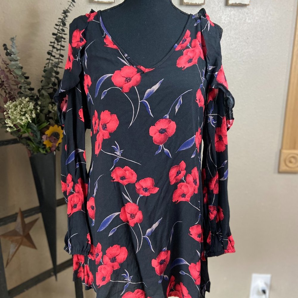 4/$20 NWT rue21 Black Cold Shoulder Floral Dress XS